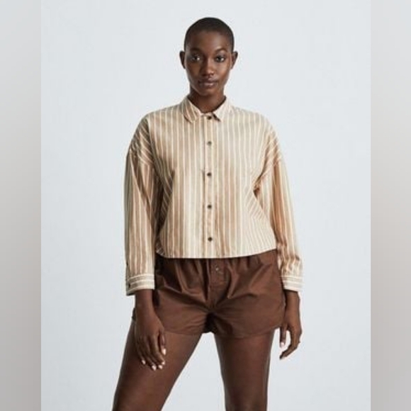 Everlane Shirt Womens Small Brown Button Up Woven Pajama Silky Cotton Cr… - Picture 1 of 13